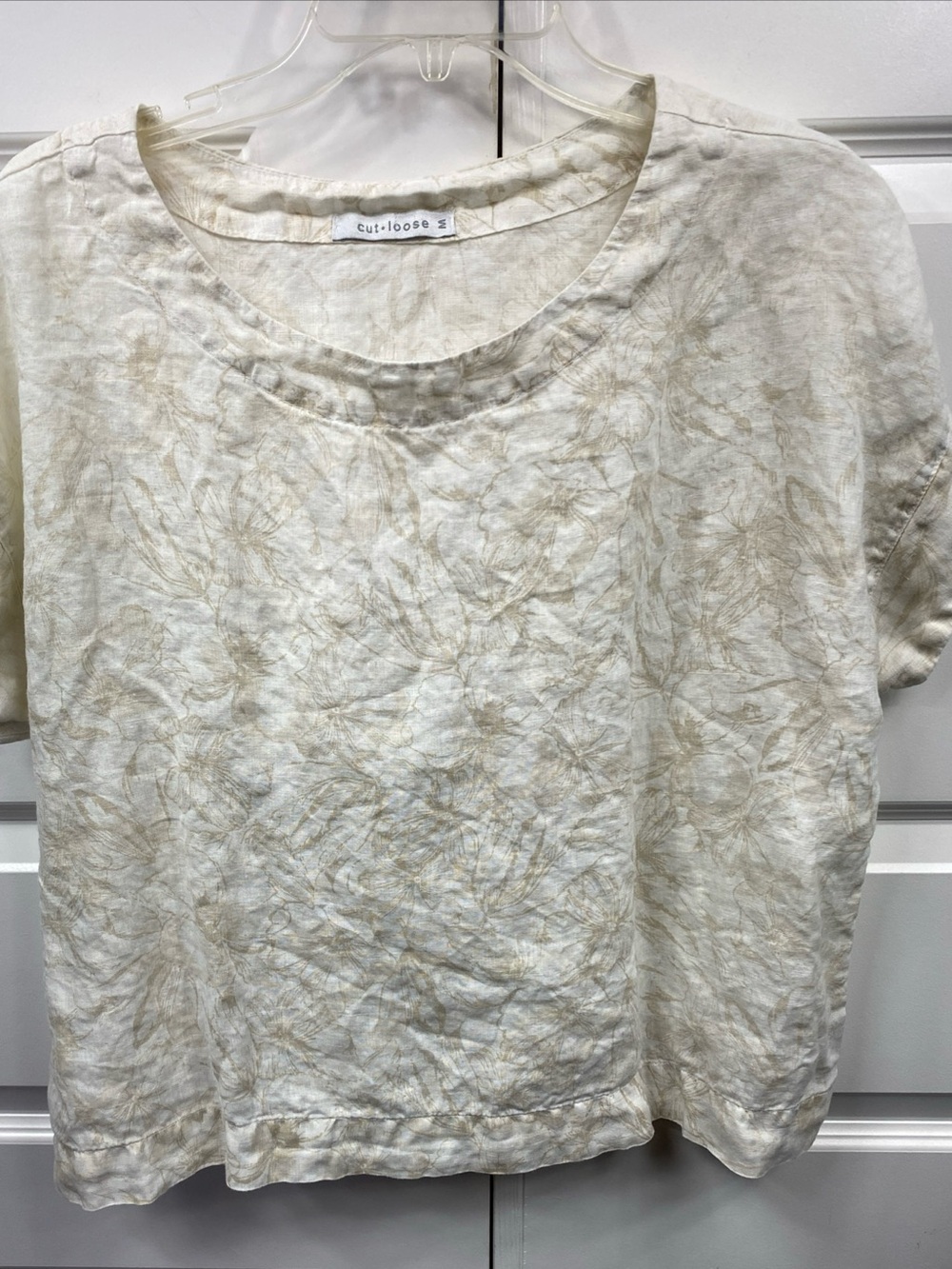 Cut Loose Boxy Linen Lagenlook Minimal Hawaiian Floral Print Flowy Blouse Medium
